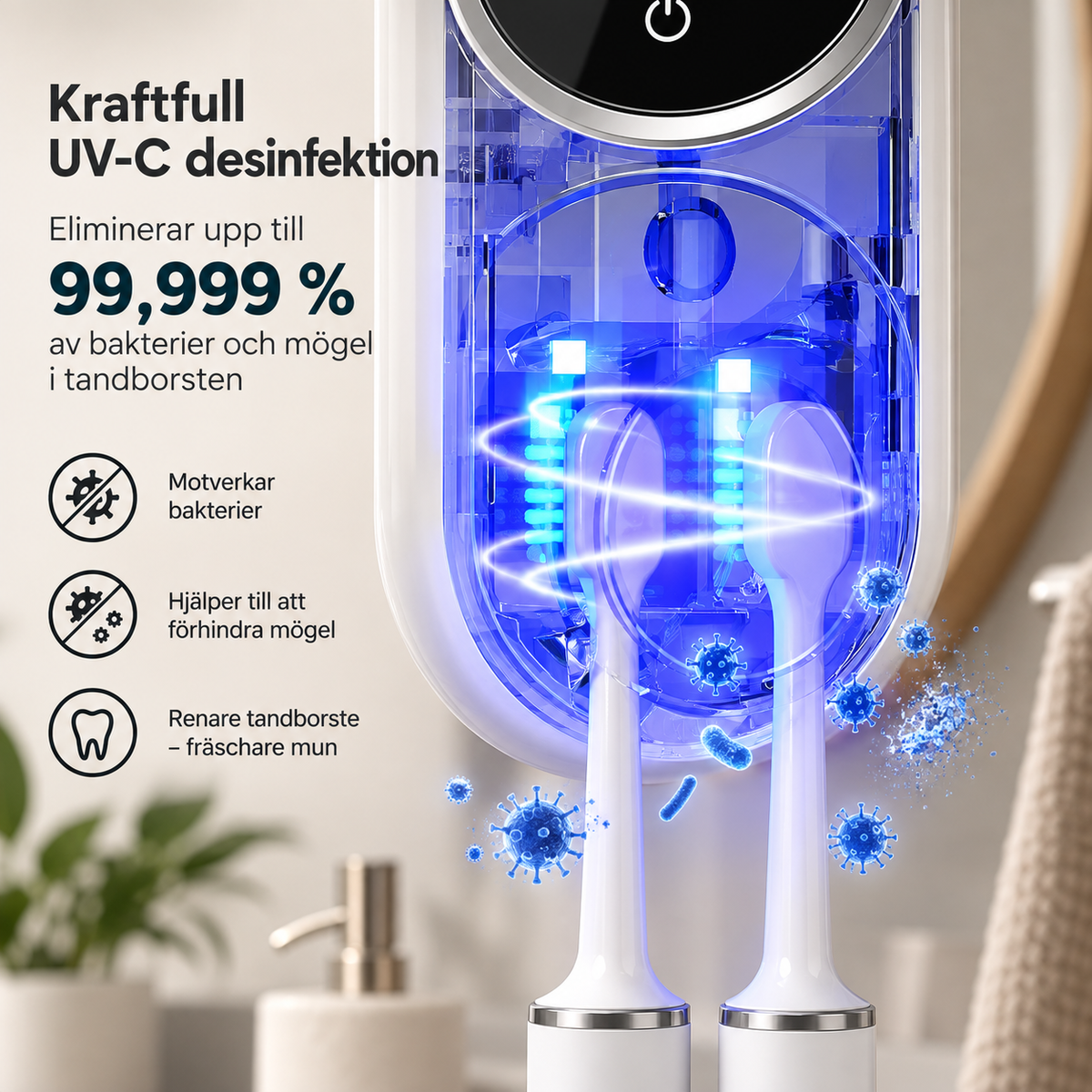 PureBrush – Smart tandborstrengörare med UV-C desinfektion och värmetorkning