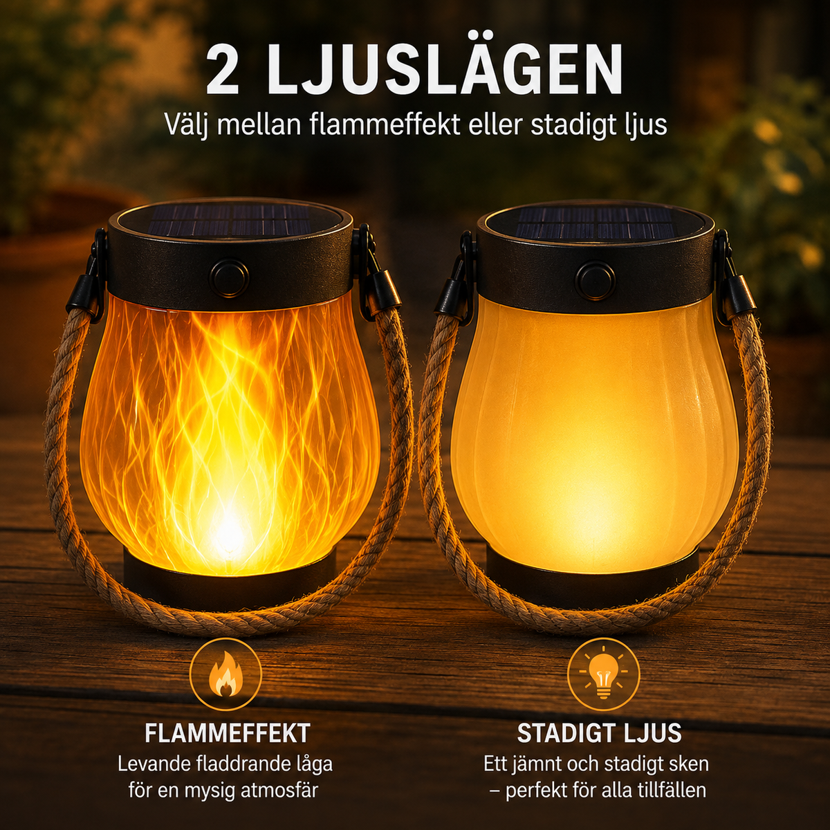 FlameGlow™ Solcellslampa – Levande flammeffekt för uteplats & trädgård 🔥