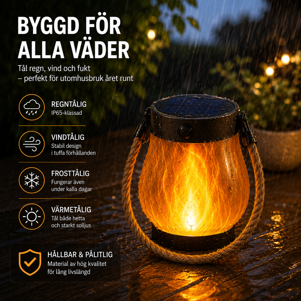 FlameGlow™ Solcellslampa – Levande flammeffekt för uteplats & trädgård 🔥