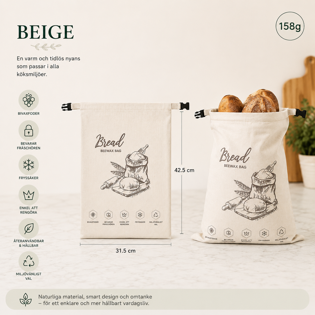 FreshKeep™ - Brödpåse med bivax - Återanvändbar förvaring för färskt bröd