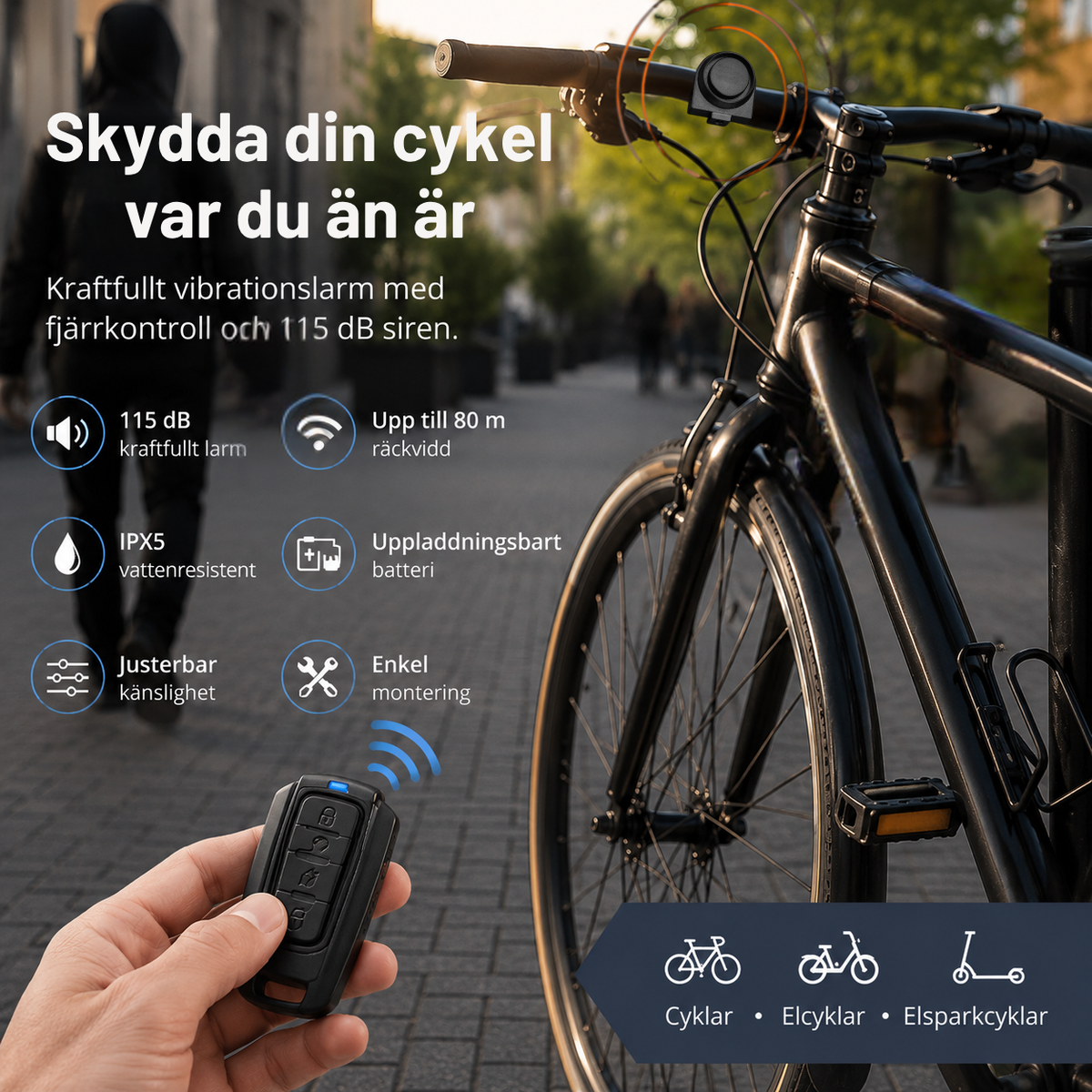 Cykel- och Elscooterlarm - Avskräck tjuven med ett högt ljud