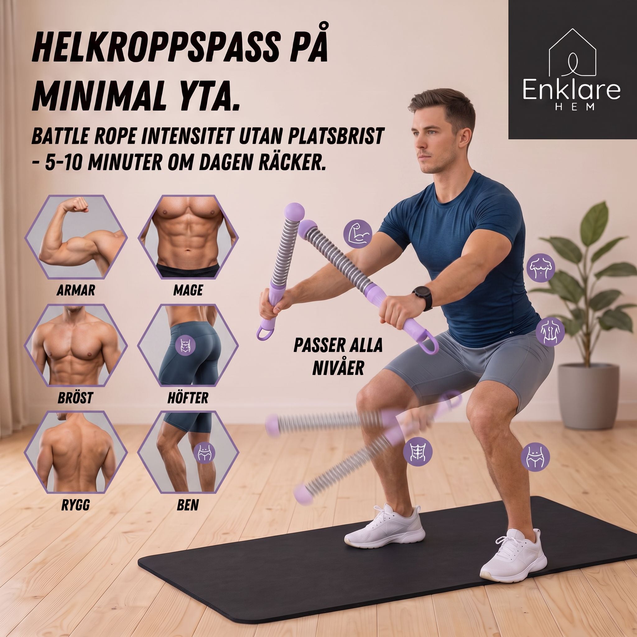 Portabelt Träningsrep - För kraftfull helkroppsträning hemma likt Battle Rope